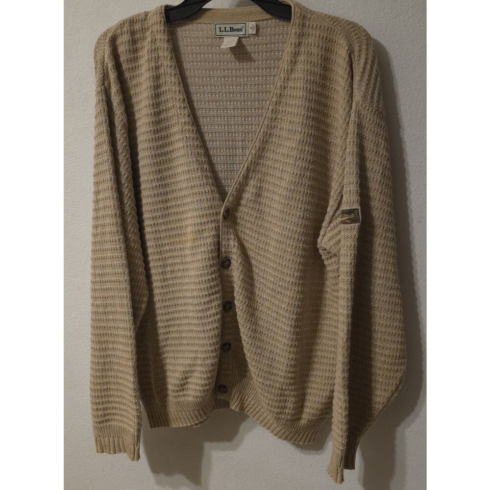 Vintage LL bean Waffle men’s oversized Cardigan button sweater Small Made In USA